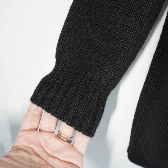 VTG Peruvian Link Alpaca Cardigan Knit Open Front Pockets Black S Cozy Lagenlook